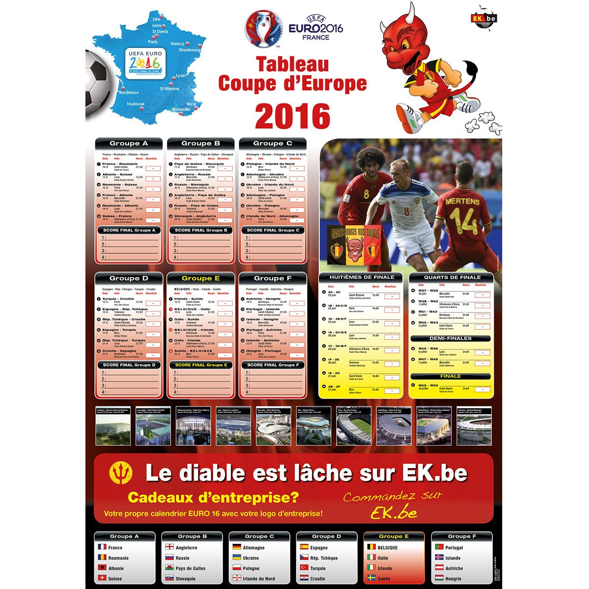 EK speelschema posters model Rode Duivels France - 100 ...